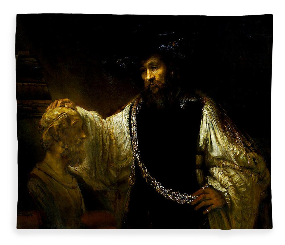 Aristotle Contemplating A Bust Of Homer Fleece Blanket featuring the painting Aristotle Contemplating a Bust of Homer by Rembrandt van Rijn