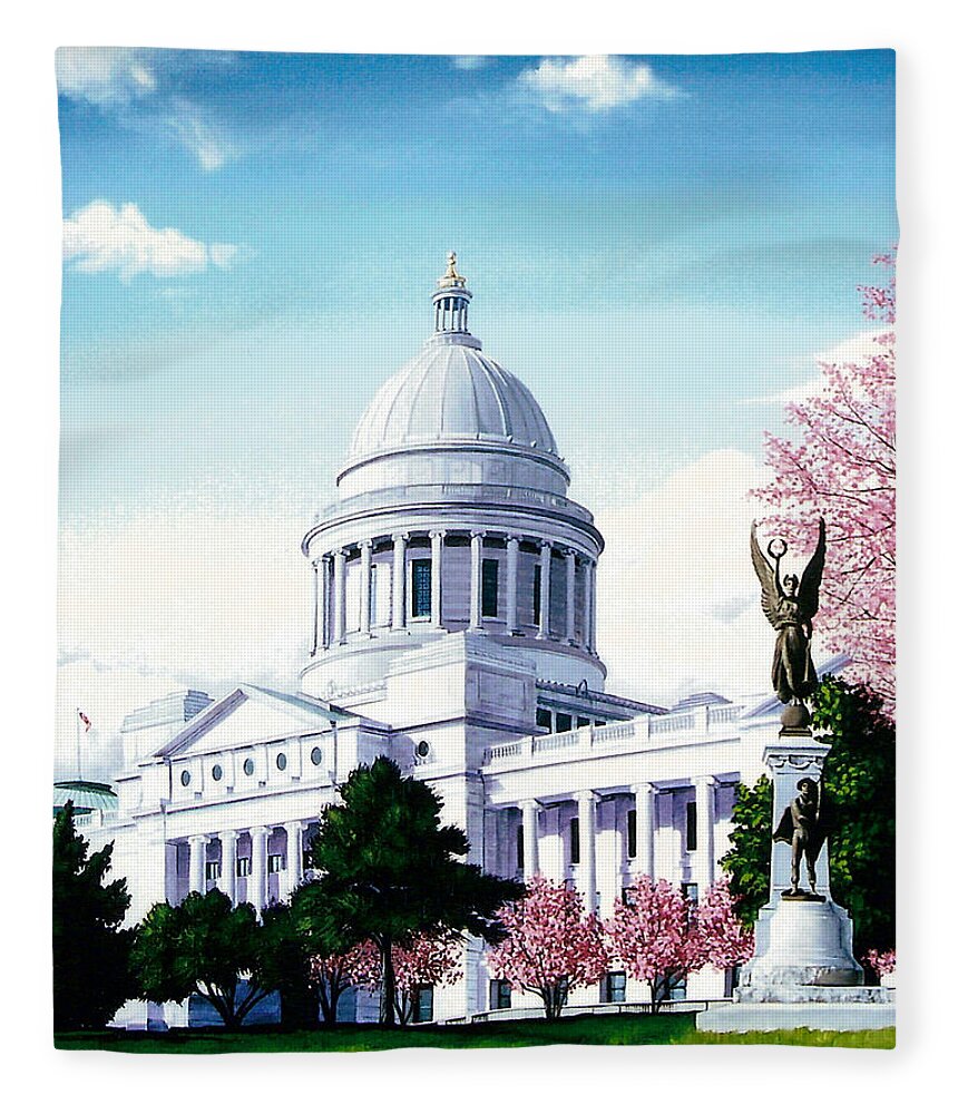 Little Rock Fleece Blanket featuring the painting Arkansas Capitol Blossoms by Glenn Pollard