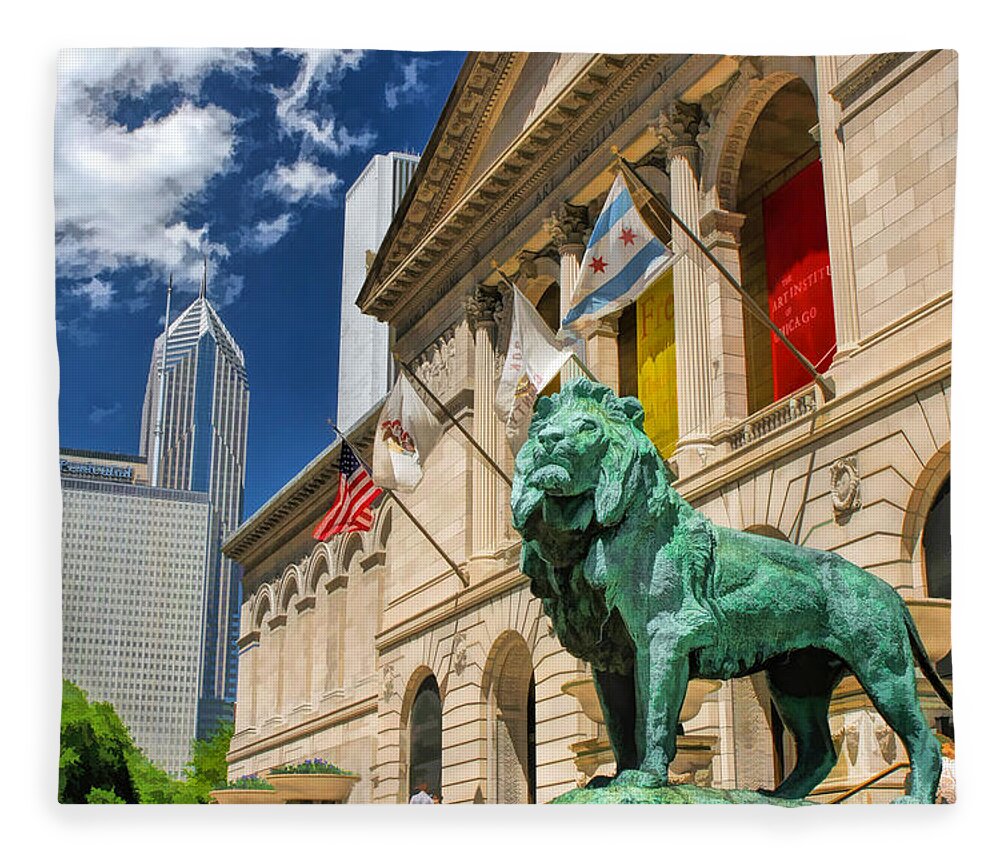 Chicago Fleece Blanket featuring the painting Art Institute in Chicago by Christopher Arndt