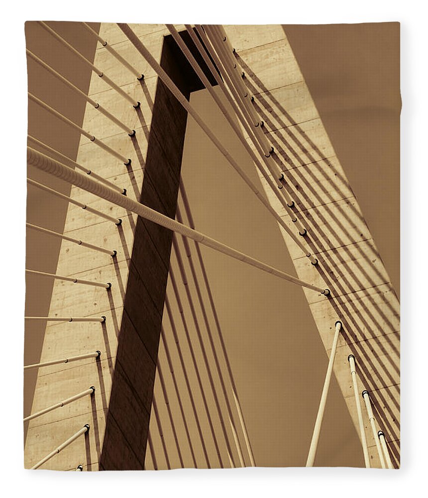 Arthur Ravenel Jr. Bridge Fleece Blanket featuring the photograph Arthur Ravenel Jr. Bridge in Sepia by Kathy Clark