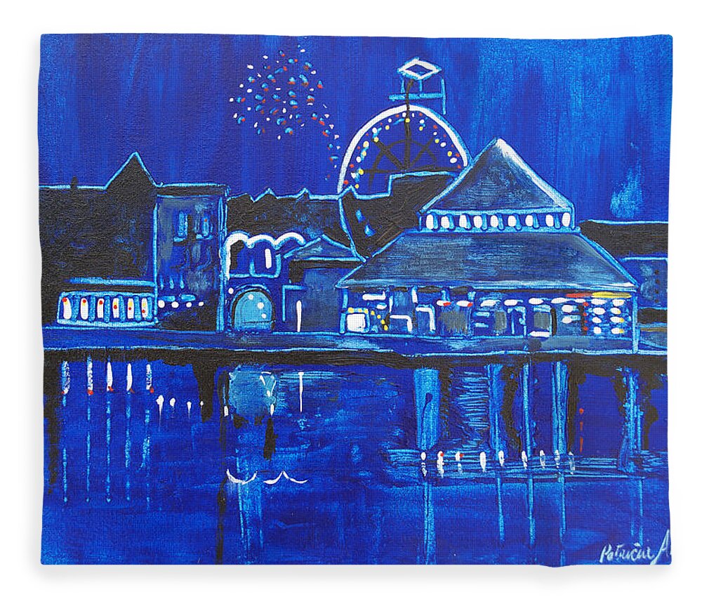 Asbury Art Fleece Blanket featuring the painting Asbury Park's Night Memories by Patricia Arroyo