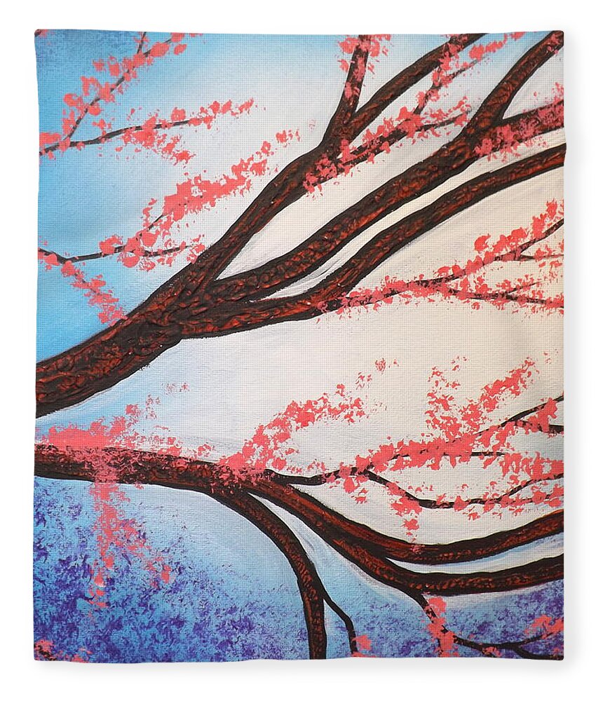 Asian Bloom Triptych Fleece Blanket featuring the painting Asian Bloom Triptych 2 by Darren Robinson