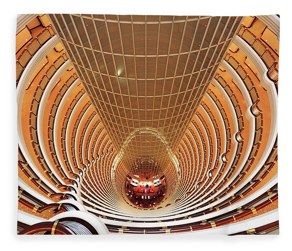 Chinese Culture Fleece Blanket featuring the photograph Atrium, Shanghai, China by Rusm