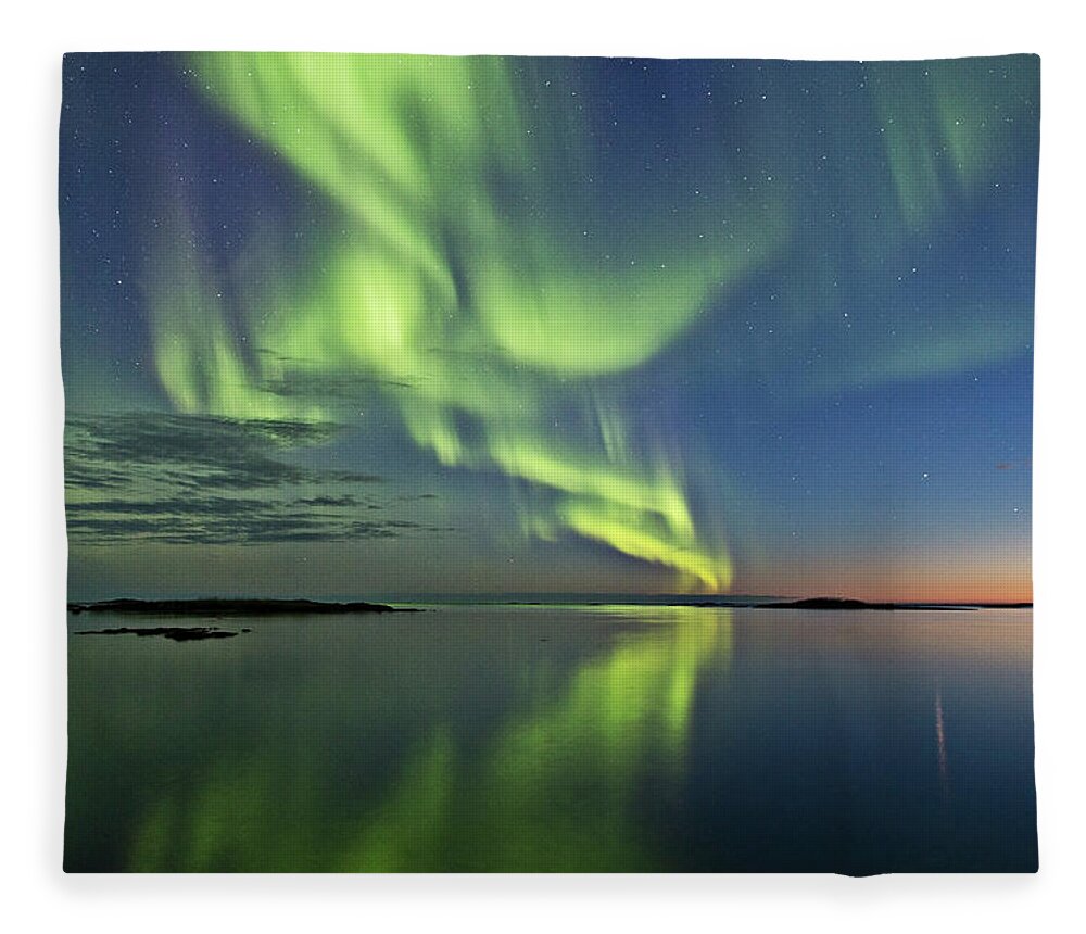 Tranquility Fleece Blanket featuring the photograph Aurora And Sunset by By Frank Olsen, Norway