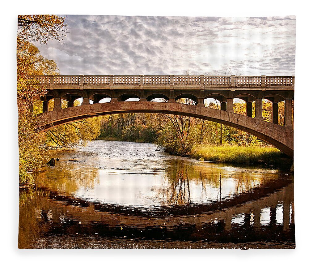 Autumn Bridge Fleece Blanket featuring the photograph Autumn Bridge Landscape by Gwen Gibson