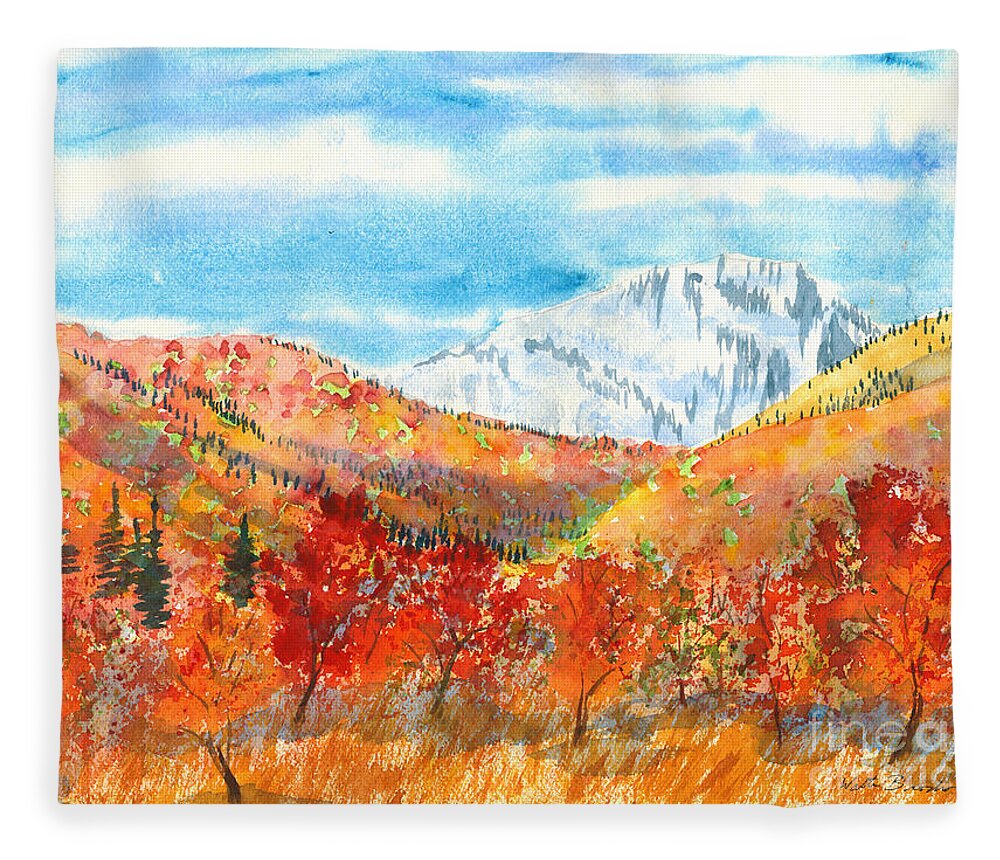 Mountains Fleece Blanket featuring the painting Autumn Colors by Walt Brodis