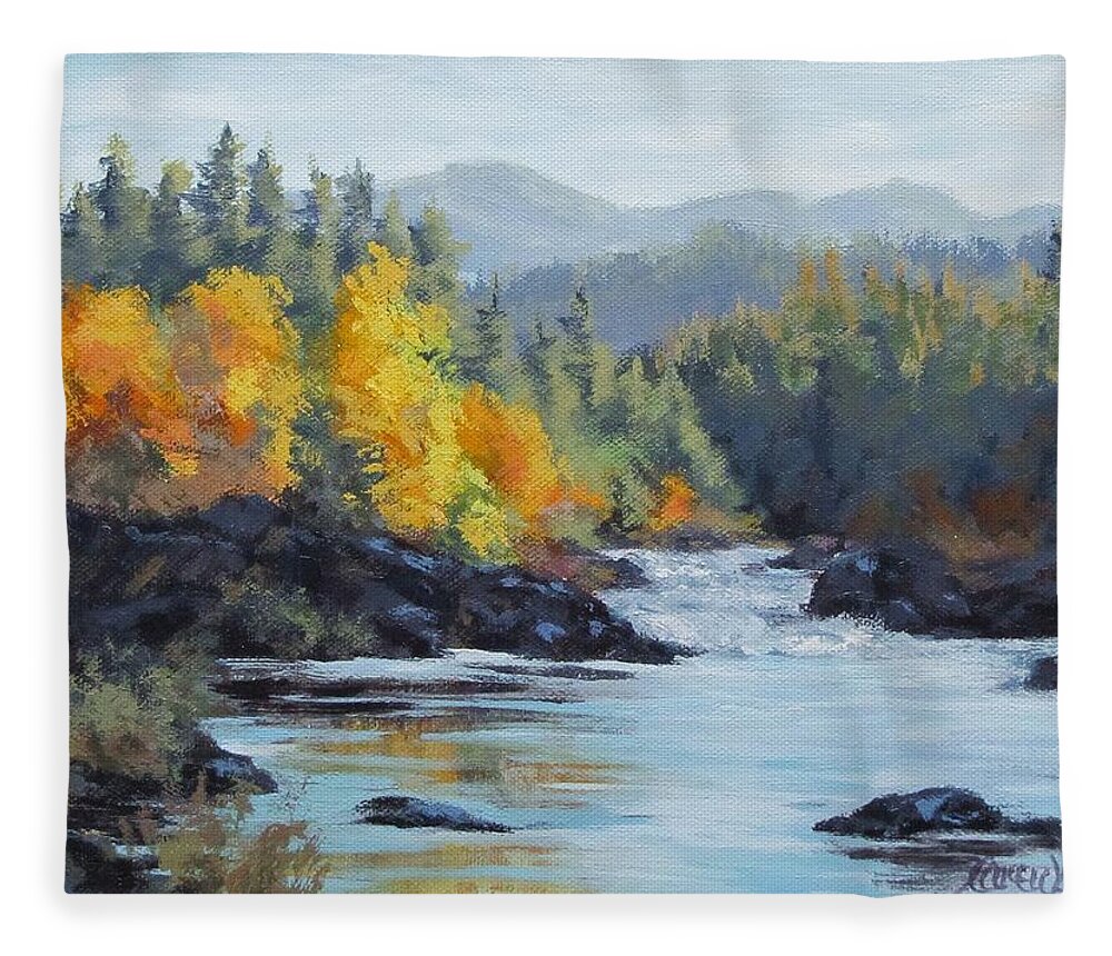 Oregon Fleece Blanket featuring the painting Autumn Falls by Karen Ilari
