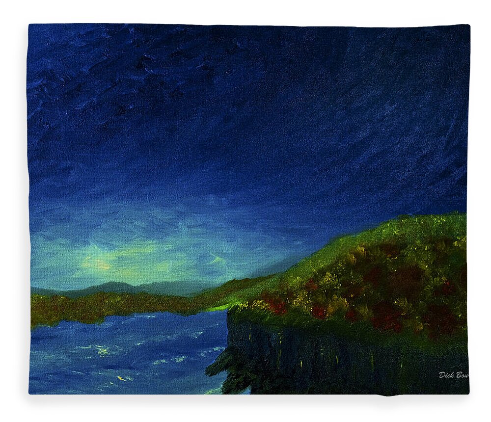 Autumn Fleece Blanket featuring the painting Autumn Forest Above the Cliffs by Dick Bourgault