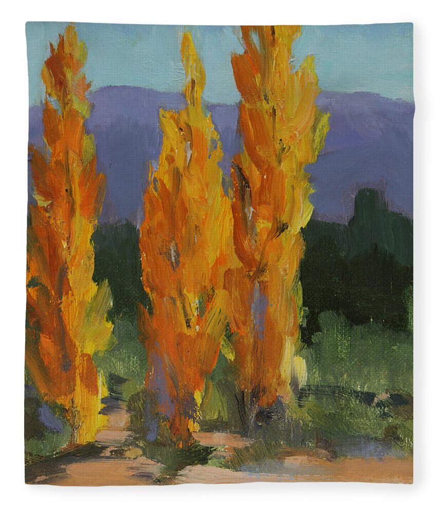 Rocky Mountains Fleece Blanket featuring the painting Walking the Wash In Sante Fe by Maria Hunt