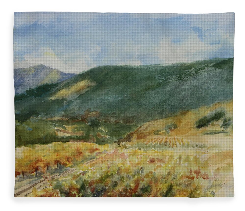 Autumn In The Vineyards Fleece Blanket featuring the painting Harvest Time In Napa Valley by Maria Hunt