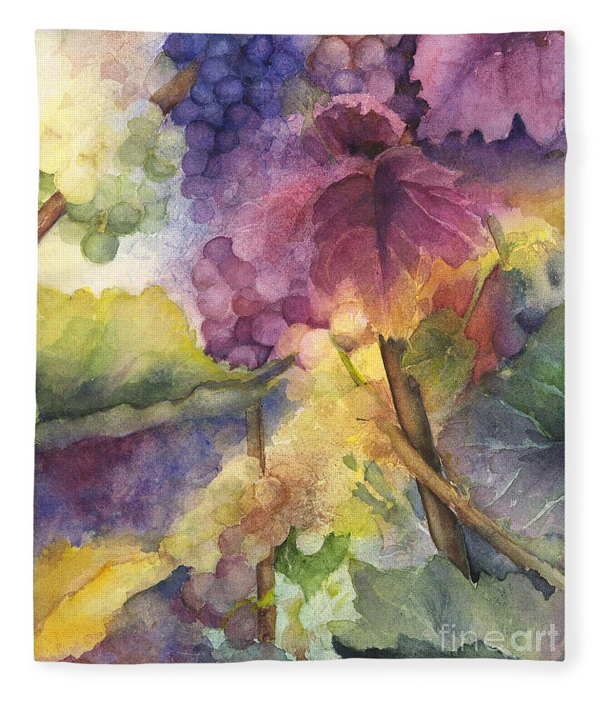Grapes Fleece Blanket featuring the painting Autumn Magic I by Maria Hunt