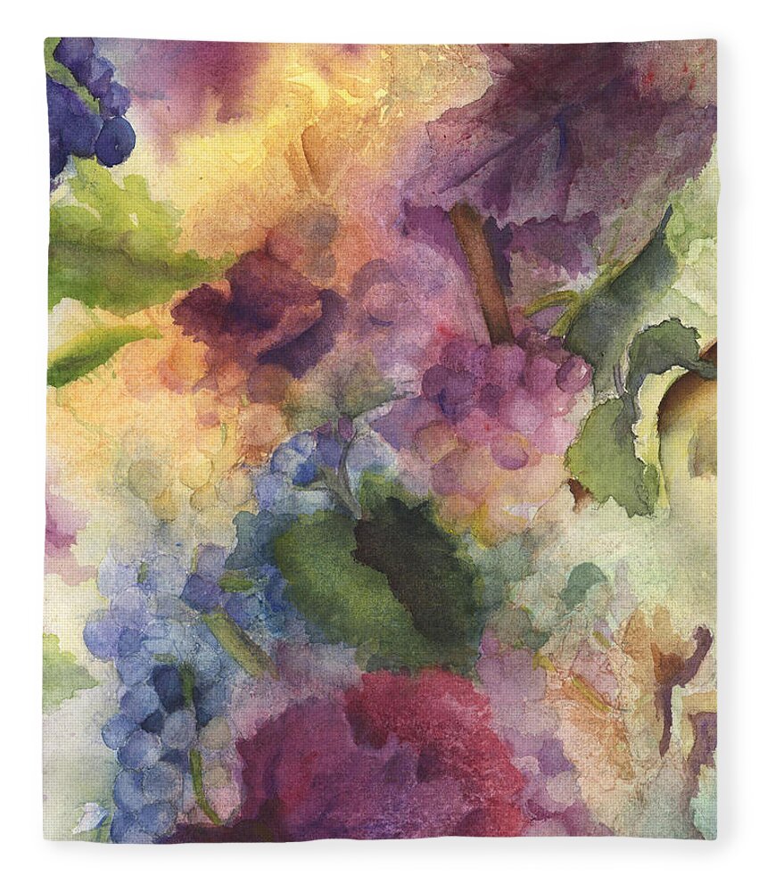 Grapevine Fleece Blanket featuring the painting Autumn Magic II by Maria Hunt