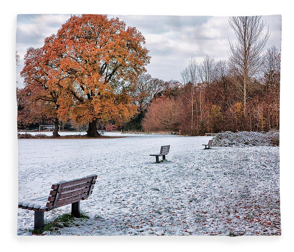 Shirley Mitchell Fleece Blanket featuring the photograph Autumn meet Winter by Shirley Mitchell