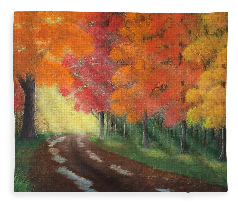 Landscape Fleece Blanket featuring the painting Autumn Road by Marlene Little