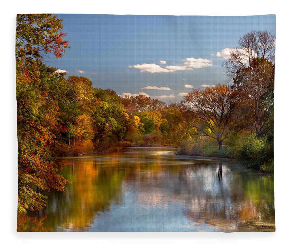 Hillsbororugh Fleece Blanket featuring the photograph Autumn - Hillsborough NJ - Painted by nature by Mike Savad