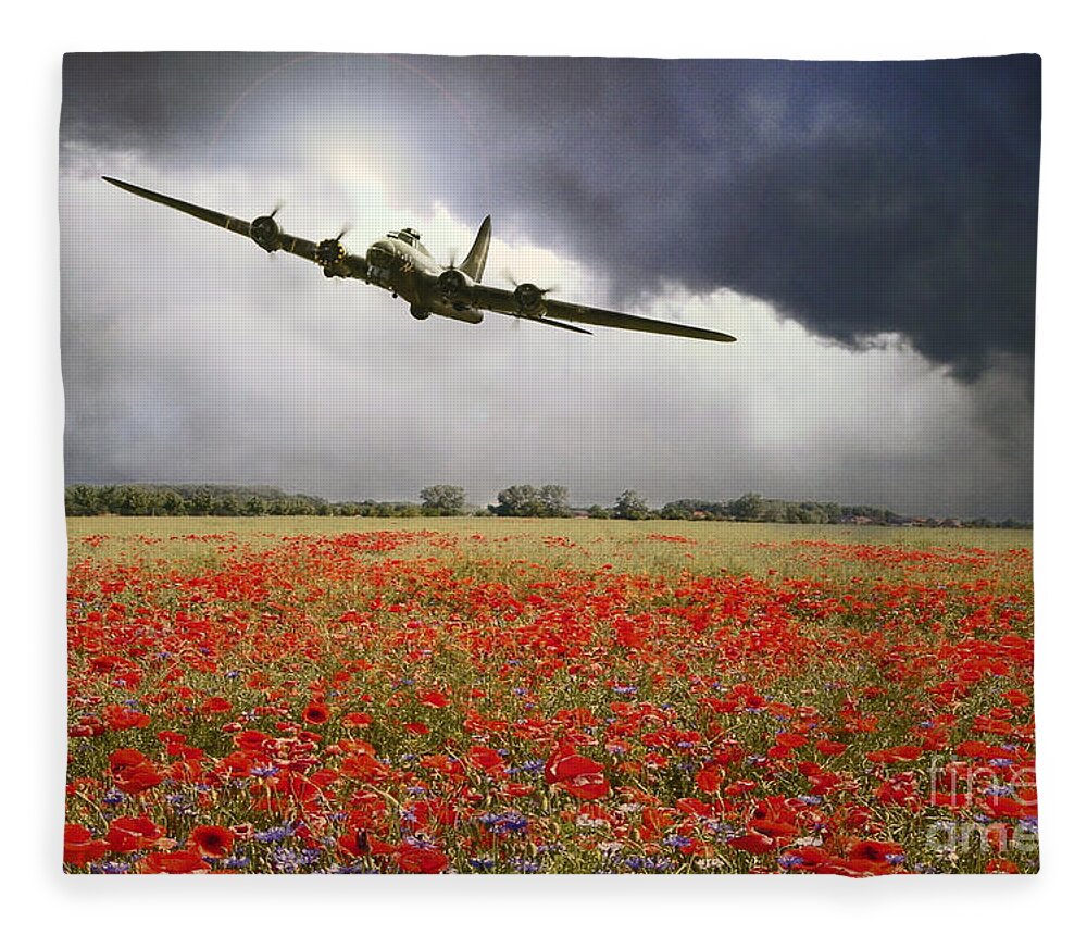 B-17 Flying Fortress Fleece Blanket featuring the digital art B-17 Poppy Pride by Airpower Art