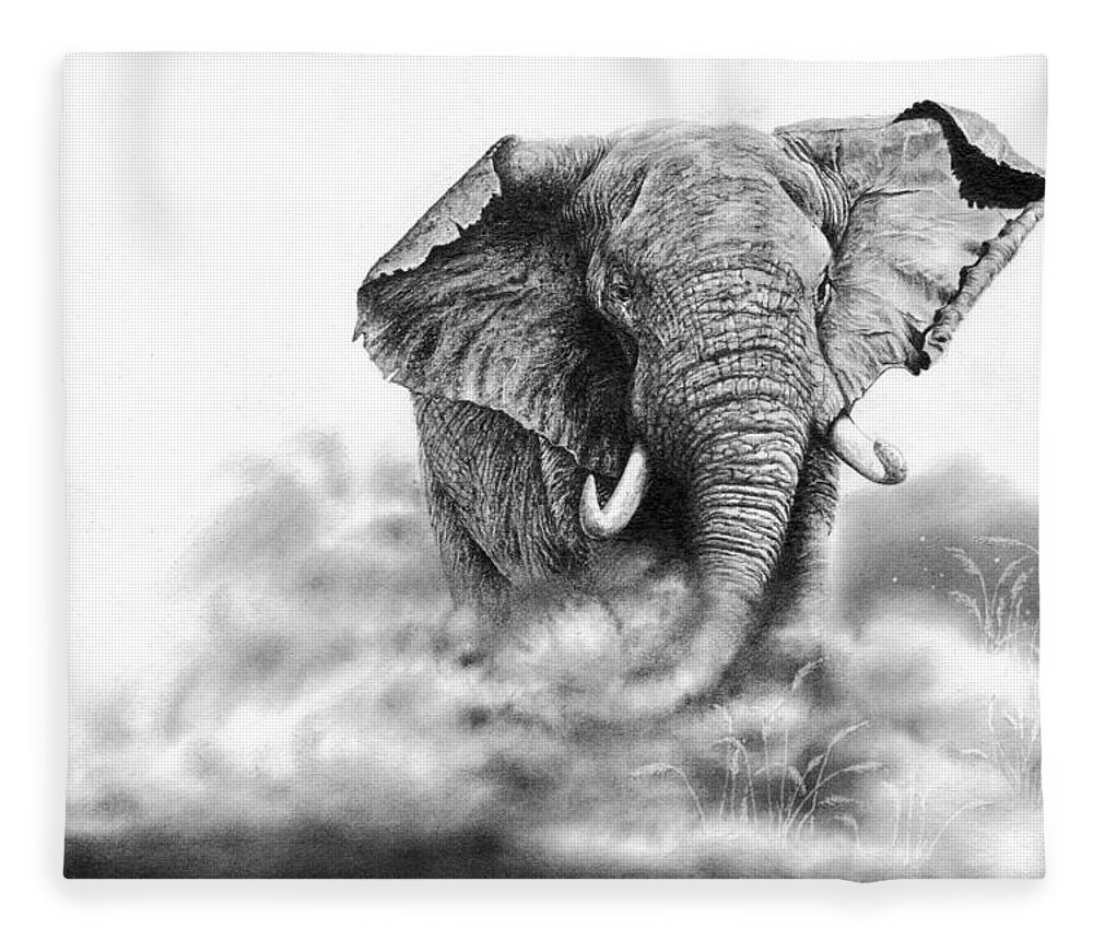 Elephant Fleece Blanket featuring the drawing Back Off by Peter Williams
