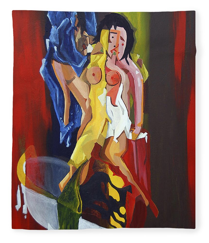 Young Lovers Fleece Blanket featuring the painting Jeunes Amoureux Se Baignant by James Lavott