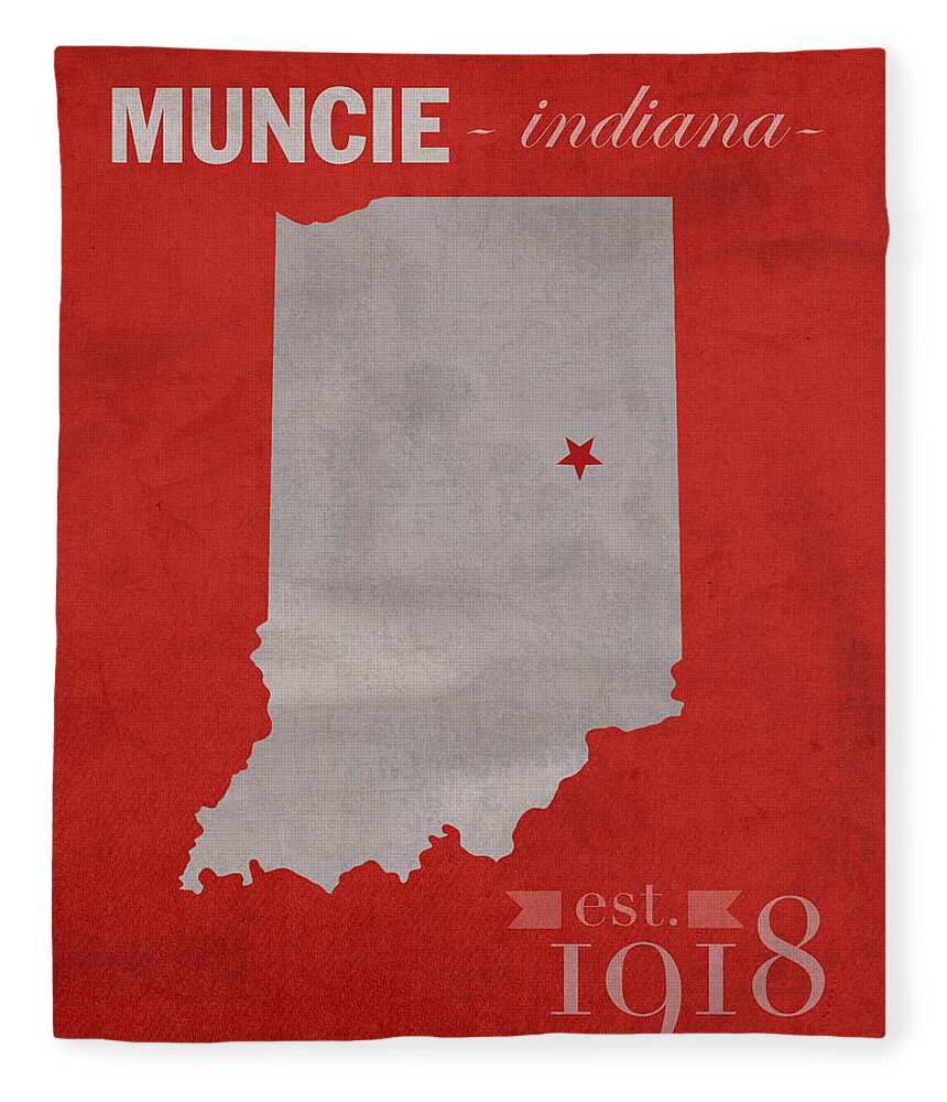 Ball State University Fleece Blanket featuring the mixed media Ball State University Cardinals Muncie Indiana College Town State Map Poster Series No 017 by Design Turnpike