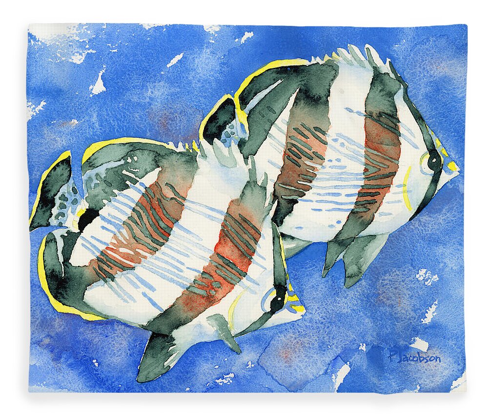 Butterflyfish Fleece Blanket featuring the painting Banded Butterflyfish by Pauline Walsh Jacobson