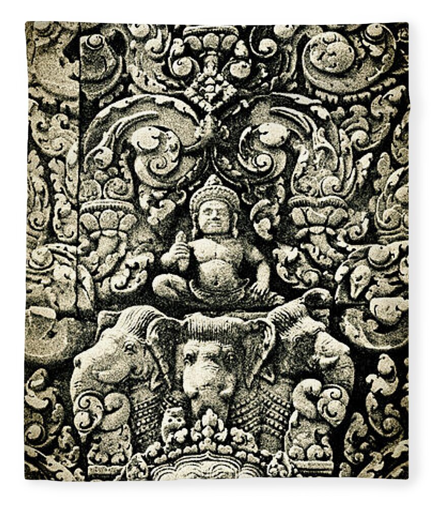 Banteay Srei Carving Fleece Blanket featuring the photograph Banteay Srei Carvings 2 Unframed Version by Weston Westmoreland