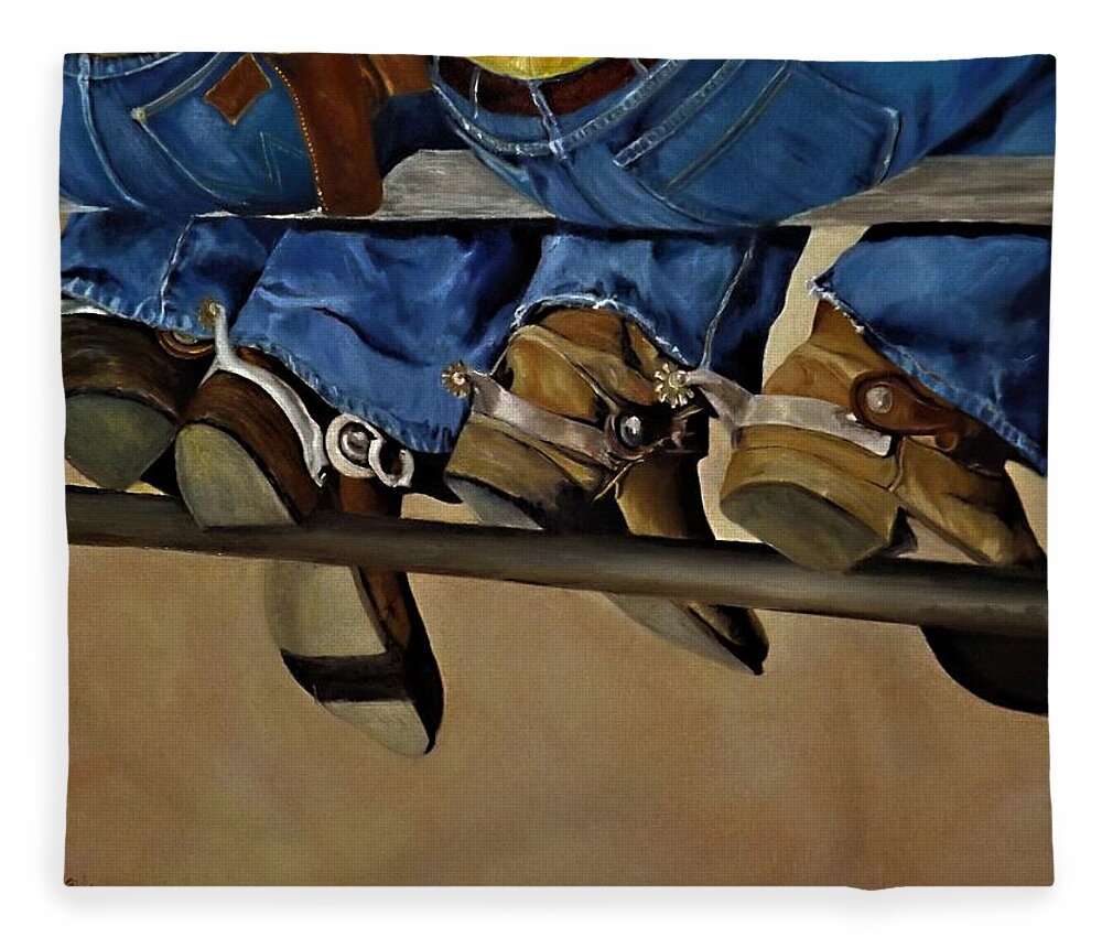 Cowboy Boots Fleece Blanket featuring the painting Barfly Boots by Barry BLAKE