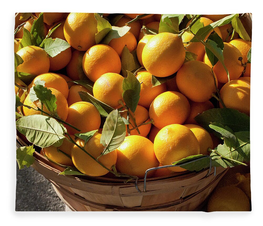 Orange Fleece Blanket featuring the photograph Basket Of Fresh Picked Oranges by Bill Boch