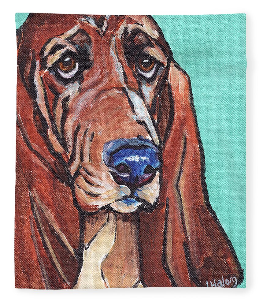Basset Hound Fleece Blanket featuring the painting Basset II by Greg and Linda Halom