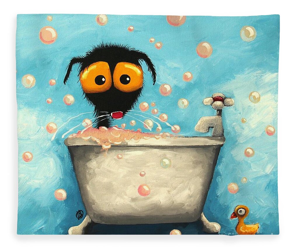 Whimsical Fleece Blanket featuring the painting Bathtime Bubbles by Lucia Stewart