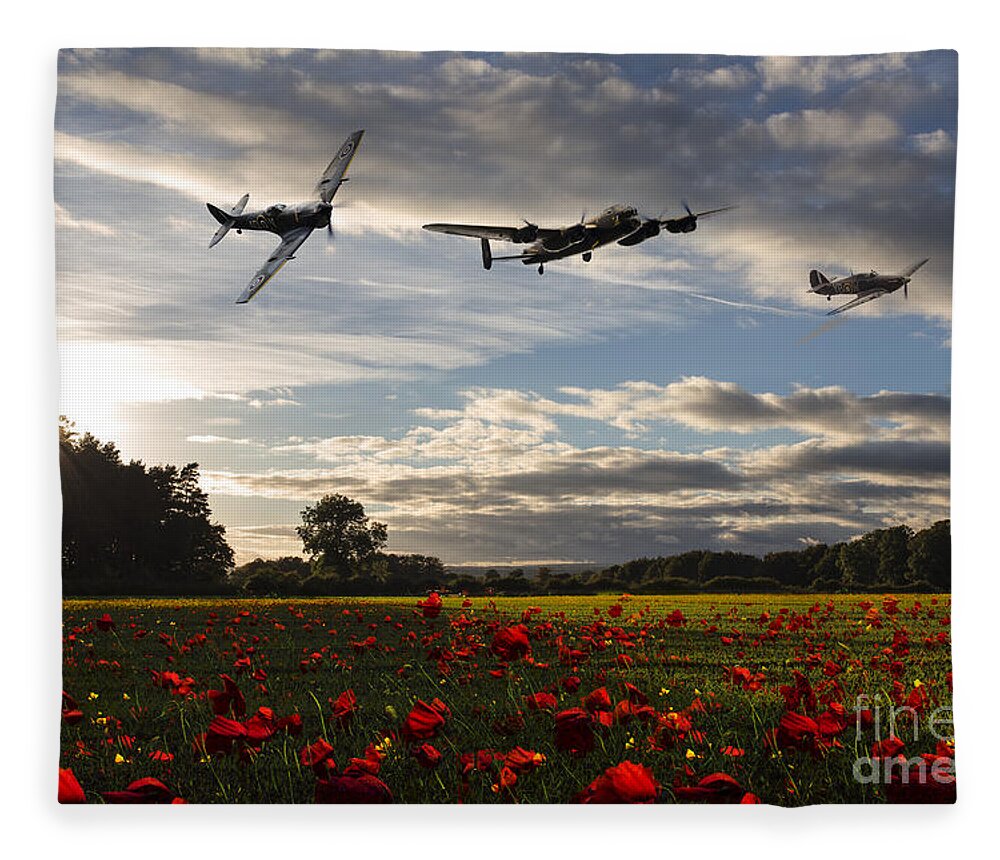 Avro Lancaster Fleece Blanket featuring the digital art Battle of Britain Poppy Pride by Airpower Art
