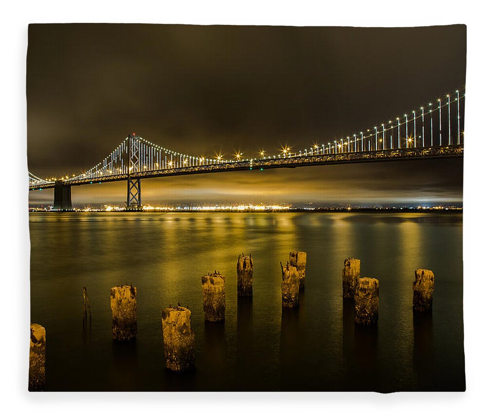San Francisco Fleece Blanket featuring the photograph Bay Bridge and Clouds at Night by John Daly