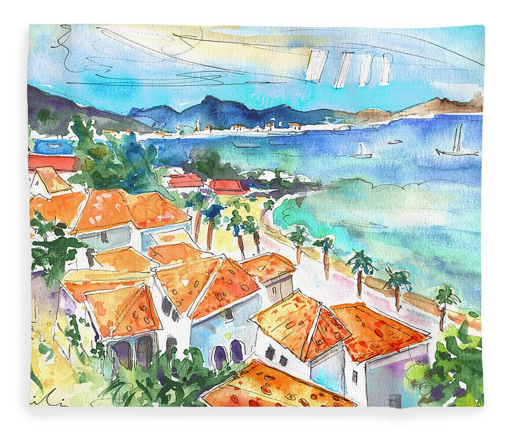 Caribbean Islands Fleece Blanket featuring the painting Bay of Saint Martin by Miki De Goodaboom