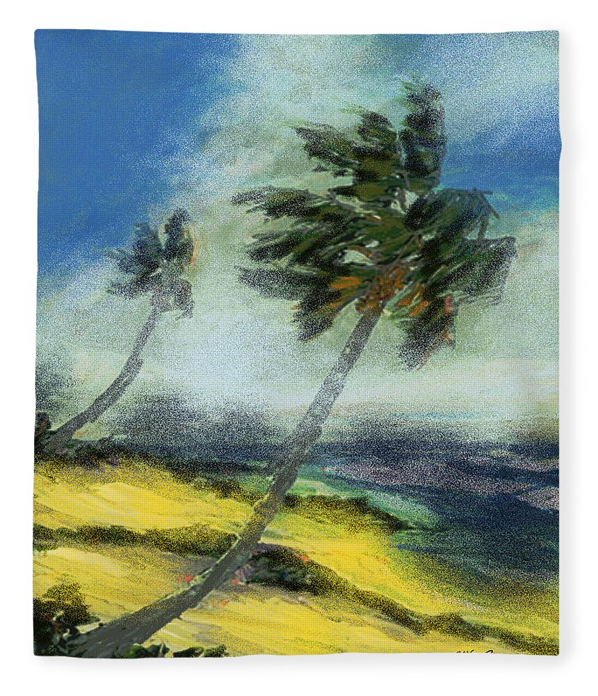 Palozzi Fleece Blanket featuring the digital art Beach Palms by John Vincent Palozzi