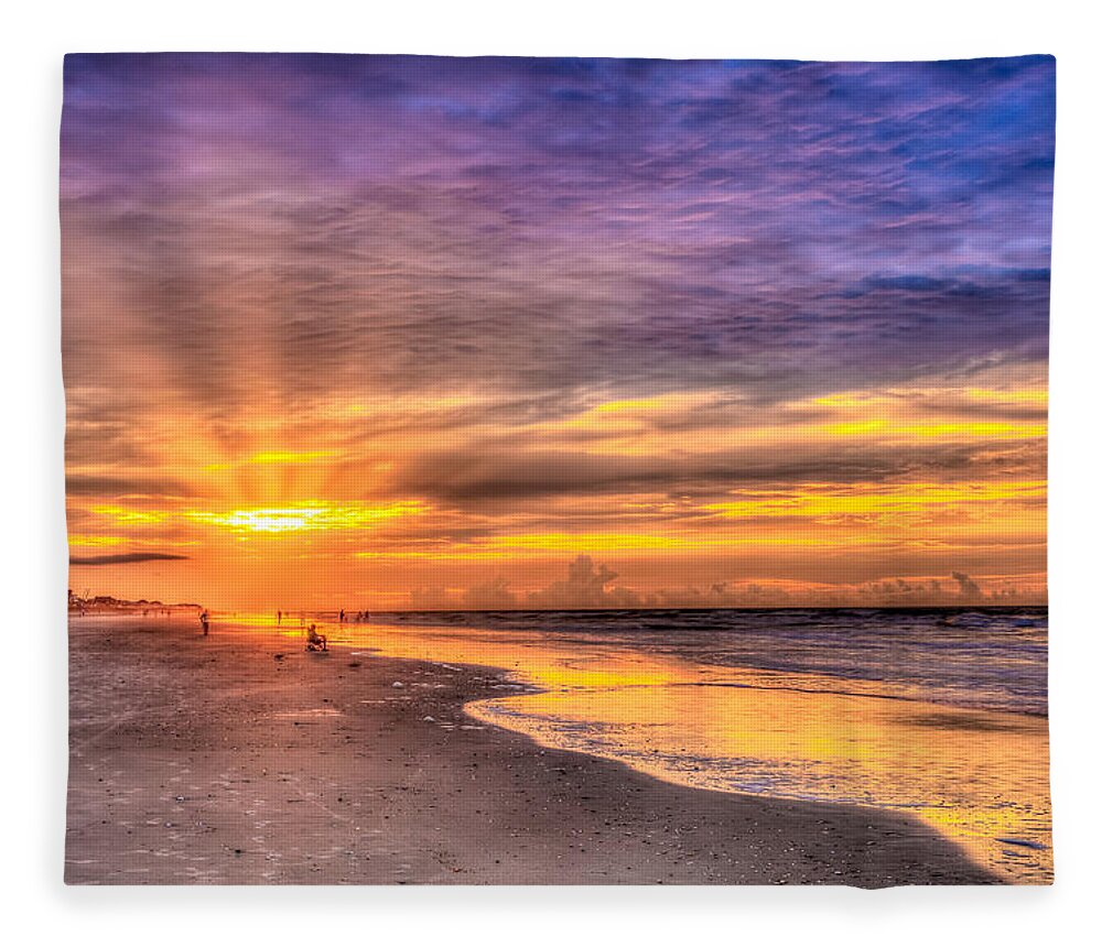 Folly Beach Fleece Blanket featuring the photograph Beach Sunrise by Keith Allen
