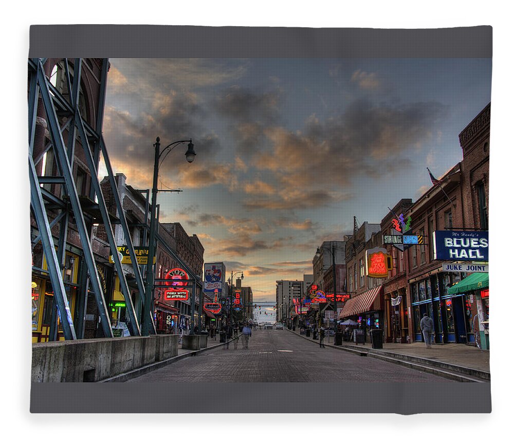 Hdr Fleece Blanket featuring the photograph Beale Street Looking West in HDR 3 by James C Richardson