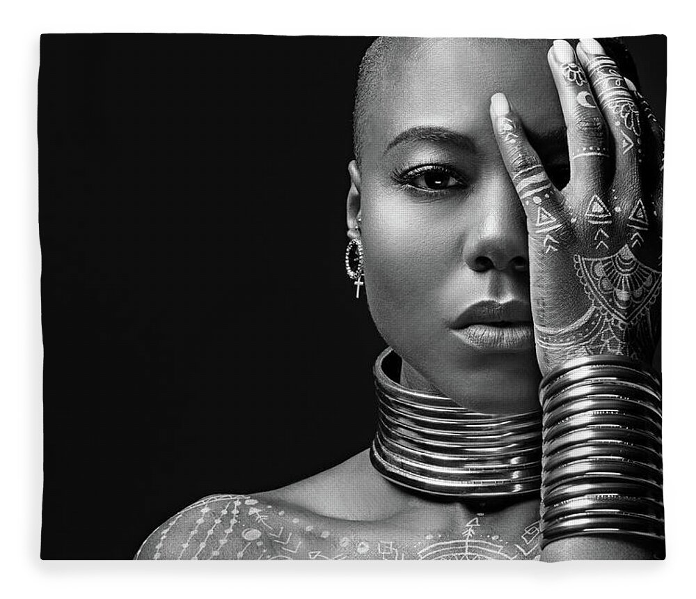 People Fleece Blanket featuring the photograph Beautiful Black Woman Wearing Jewellery by Lorado