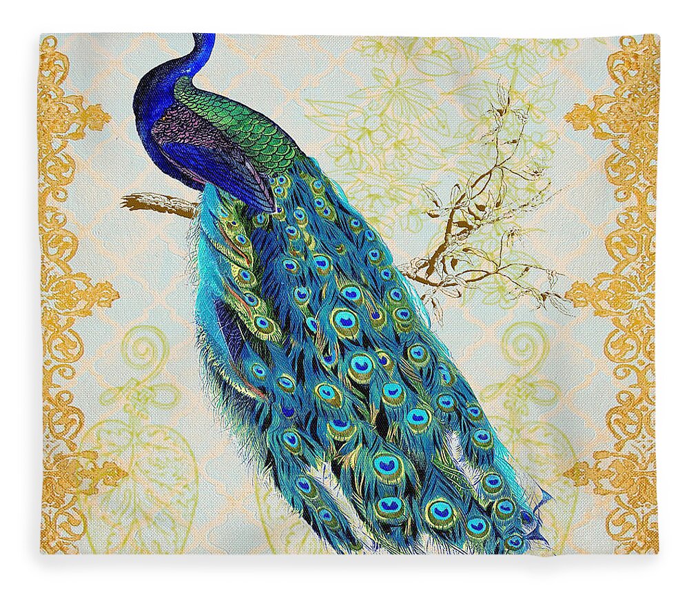 Jean Plout Fleece Blanket featuring the painting Beautiful Peacock-B by Jean Plout