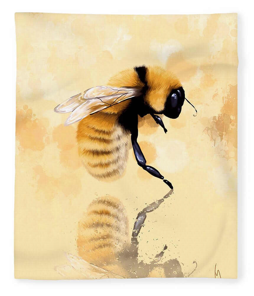 Bee Fleece Blanket featuring the painting Bee by Veronica Minozzi