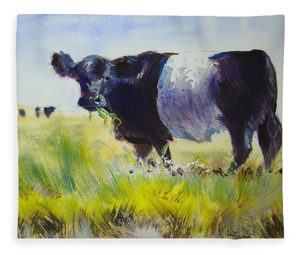 Cow Fleece Blanket featuring the painting Belted Galloway Cow #2 by Mike Jory