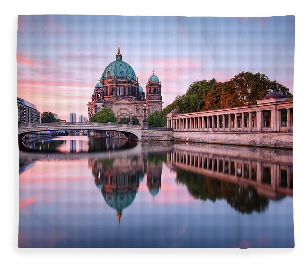 Berlin Fleece Blanket featuring the photograph Berlin Cathedral With Friedrichsbridge by Spreephoto.de