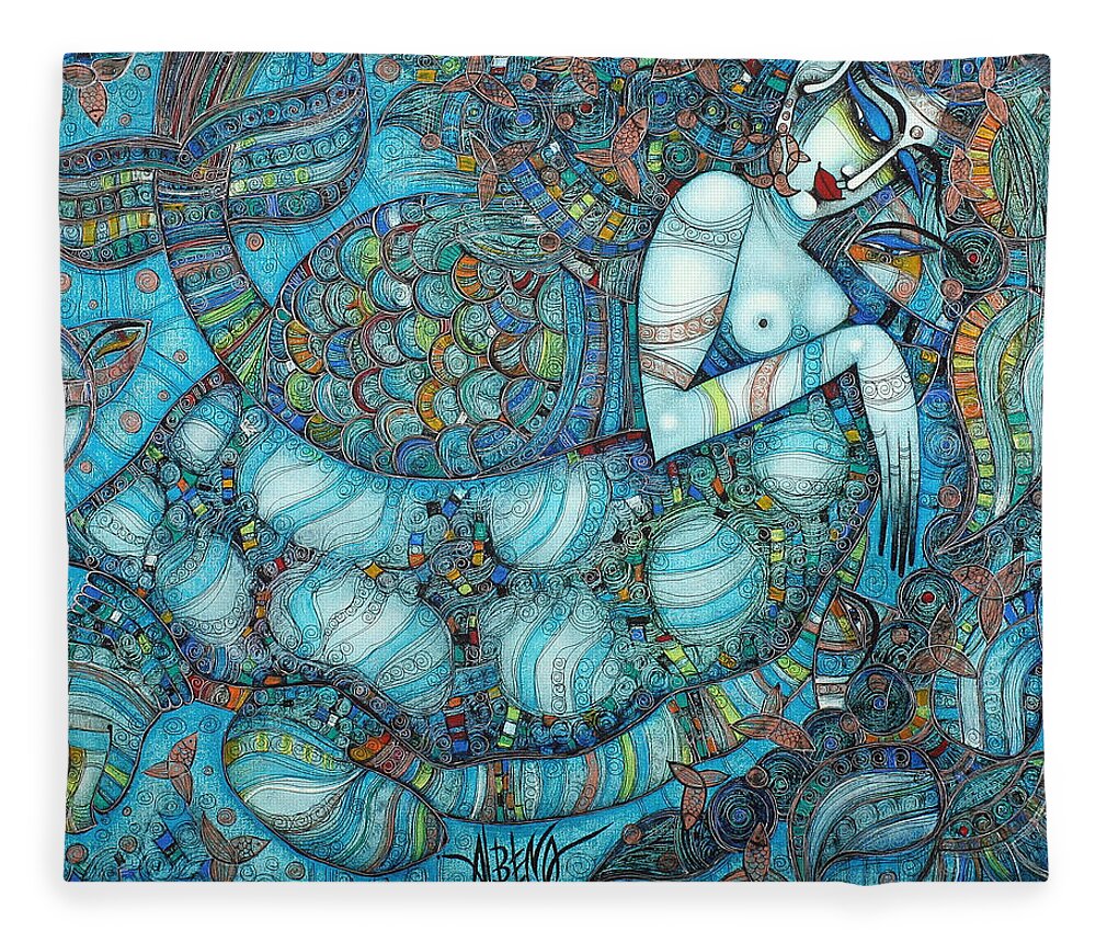 Blue Fleece Blanket featuring the painting Beyond The Oceans... #1 by Albena Vatcheva