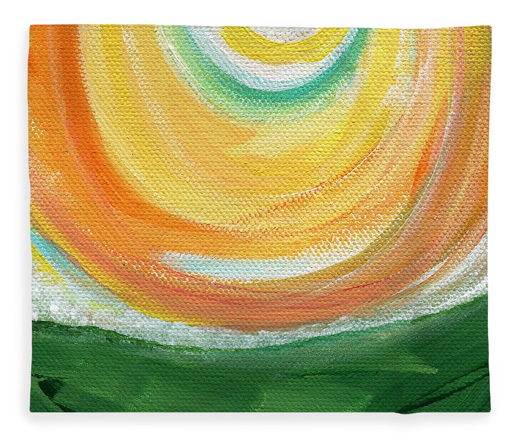 Sun Fleece Blanket featuring the painting Big Sun- abstract landscape by Linda Woods