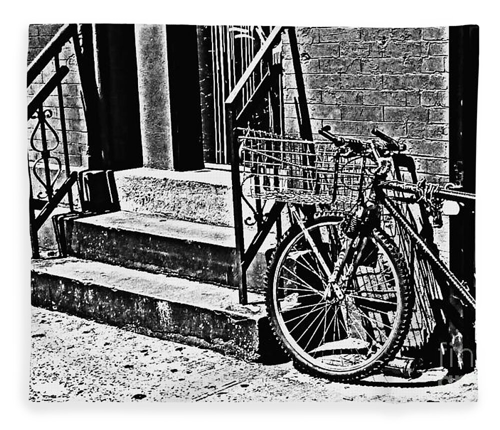 Bike Fleece Blanket featuring the photograph Bike in the Sun Black and White by Miriam Danar