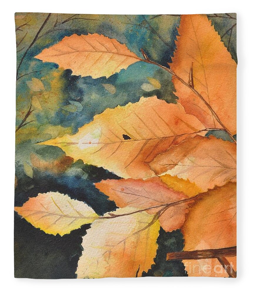 Watercolor Fleece Blanket featuring the painting Birch Leaves by Sally Tiska Rice