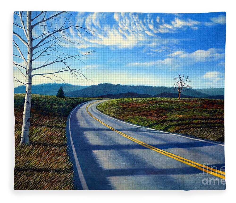 Birch Fleece Blanket featuring the painting Birch tree along the road by Christopher Shellhammer