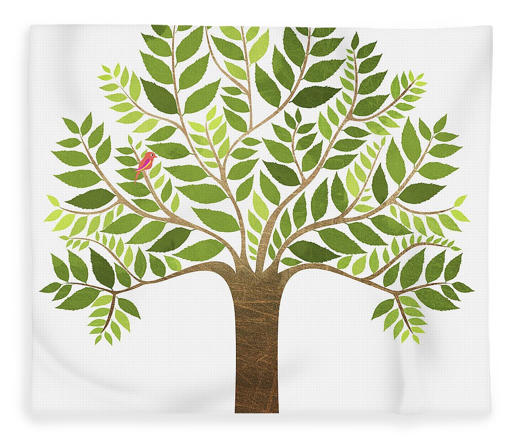 Environmental Conservation Fleece Blanket featuring the digital art Bird Perching On Tree Branch Against by Jutta Kuss