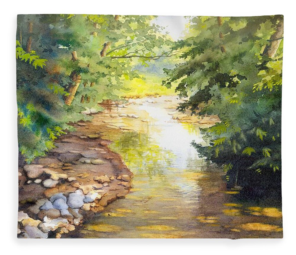 Creek Fleece Blanket featuring the painting Bird's Trail Creek by Brenda Beck Fisher