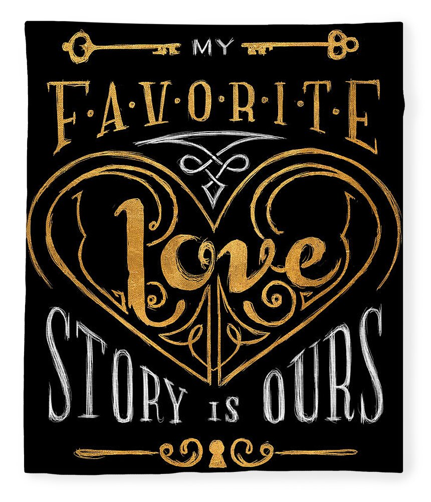 Black Fleece Blanket featuring the digital art Black and Gold Love Story by South Social Studio