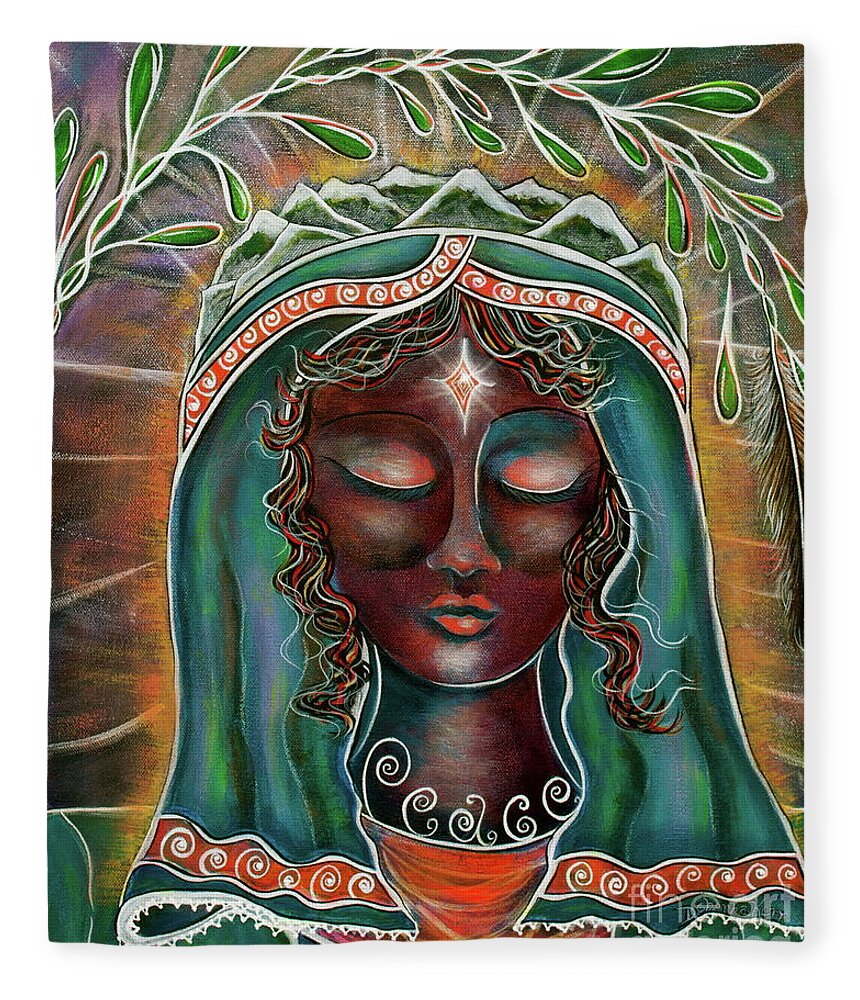 Black Madonna Painting Fleece Blanket featuring the painting Peace - Black Madonna by Deborha Kerr