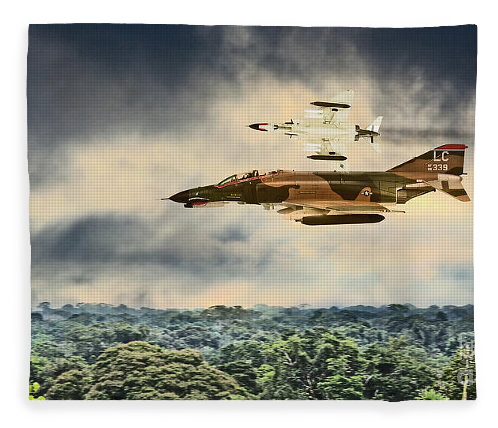 F4 Phantom Fleece Blanket featuring the digital art Black Widows. F4 Phantom by Airpower Art